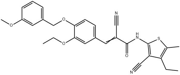 (E)-2-cyano-N-(3-cyano-4-ethyl-5-methylthiophen-2-yl)-3-[3-ethoxy-4-[(3-methoxyphenyl)methoxy]phenyl]prop-2-enamide Structure