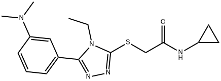 N-cyclopropyl-2-[[5-[3-(dimethylamino)phenyl]-4-ethyl-1,2,4-triazol-3-yl]sulfanyl]acetamide 구조식 이미지