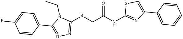 2-[[4-ethyl-5-(4-fluorophenyl)-1,2,4-triazol-3-yl]sulfanyl]-N-(4-phenyl-1,3-thiazol-2-yl)acetamide 구조식 이미지