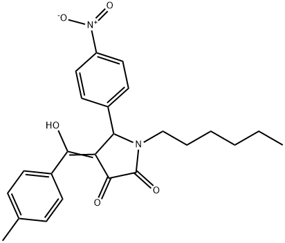 (4E)-1-hexyl-4-[hydroxy-(4-methylphenyl)methylidene]-5-(4-nitrophenyl)pyrrolidine-2,3-dione Structure