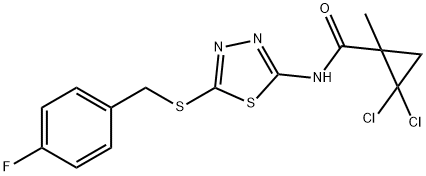 2,2-dichloro-N-[5-[(4-fluorophenyl)methylsulfanyl]-1,3,4-thiadiazol-2-yl]-1-methylcyclopropane-1-carboxamide 구조식 이미지