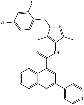 N-[1-[(2,4-dichlorophenyl)methyl]-3,5-dimethylpyrazol-4-yl]-2-pyridin-4-ylquinoline-4-carboxamide Structure