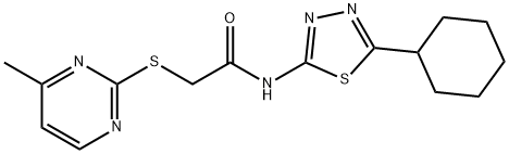 N-(5-cyclohexyl-1,3,4-thiadiazol-2-yl)-2-(4-methylpyrimidin-2-yl)sulfanylacetamide 구조식 이미지