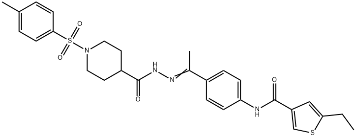 N-[(E)-1-[4-[(5-ethylthiophene-3-carbonyl)amino]phenyl]ethylideneamino]-1-(4-methylphenyl)sulfonylpiperidine-4-carboxamide 구조식 이미지