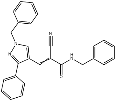 (E)-N-benzyl-3-(1-benzyl-3-phenylpyrazol-4-yl)-2-cyanoprop-2-enamide Structure