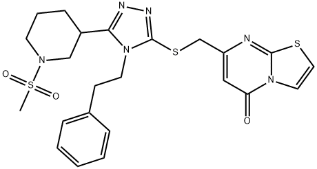 7-[[5-(1-methylsulfonylpiperidin-3-yl)-4-(2-phenylethyl)-1,2,4-triazol-3-yl]sulfanylmethyl]-[1,3]thiazolo[3,2-a]pyrimidin-5-one 구조식 이미지