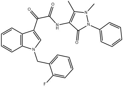 N-(1,5-dimethyl-3-oxo-2-phenylpyrazol-4-yl)-2-[1-[(2-fluorophenyl)methyl]indol-3-yl]-2-oxoacetamide 구조식 이미지