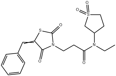 3-[(5Z)-5-benzylidene-2,4-dioxo-1,3-thiazolidin-3-yl]-N-(1,1-dioxothiolan-3-yl)-N-ethylpropanamide Structure