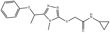 N-cyclopropyl-2-[[4-methyl-5-(1-phenoxyethyl)-1,2,4-triazol-3-yl]sulfanyl]acetamide 구조식 이미지