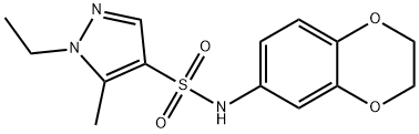 N-(2,3-dihydro-1,4-benzodioxin-6-yl)-1-ethyl-5-methylpyrazole-4-sulfonamide 구조식 이미지