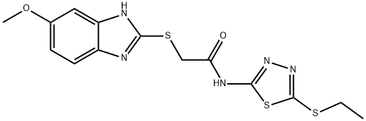 N-(5-ethylsulfanyl-1,3,4-thiadiazol-2-yl)-2-[(6-methoxy-1H-benzimidazol-2-yl)sulfanyl]acetamide 구조식 이미지