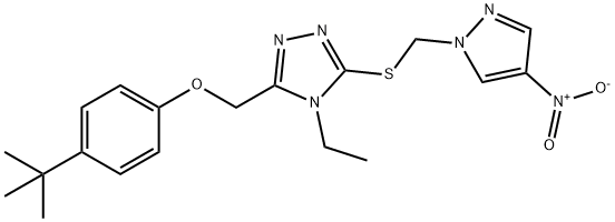 3-[(4-tert-butylphenoxy)methyl]-4-ethyl-5-[(4-nitropyrazol-1-yl)methylsulfanyl]-1,2,4-triazole 구조식 이미지