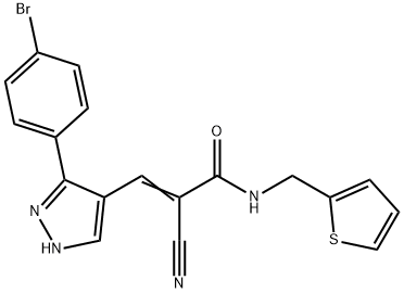 (Z)-3-[5-(4-bromophenyl)-1H-pyrazol-4-yl]-2-cyano-N-(thiophen-2-ylmethyl)prop-2-enamide 구조식 이미지