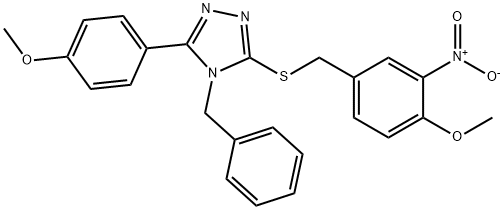 4-benzyl-3-[(4-methoxy-3-nitrophenyl)methylsulfanyl]-5-(4-methoxyphenyl)-1,2,4-triazole 구조식 이미지