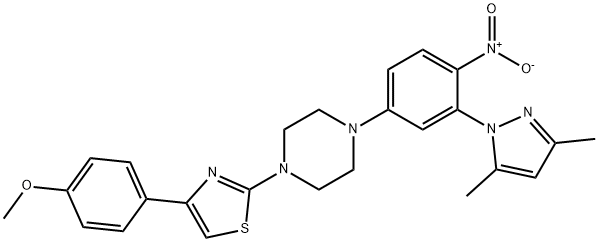 2-[4-[3-(3,5-dimethylpyrazol-1-yl)-4-nitrophenyl]piperazin-1-yl]-4-(4-methoxyphenyl)-1,3-thiazole Structure