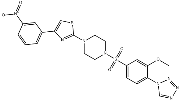 2-[4-[3-methoxy-4-(tetrazol-1-yl)phenyl]sulfonylpiperazin-1-yl]-4-(3-nitrophenyl)-1,3-thiazole 구조식 이미지