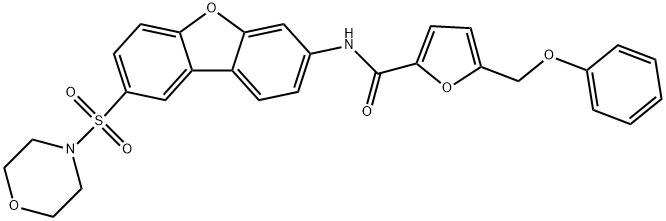 N-(8-morpholin-4-ylsulfonyldibenzofuran-3-yl)-5-(phenoxymethyl)furan-2-carboxamide 구조식 이미지