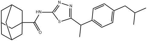 N-[5-[1-[4-(2-methylpropyl)phenyl]ethyl]-1,3,4-thiadiazol-2-yl]adamantane-1-carboxamide 구조식 이미지