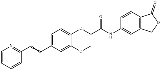 2-[2-methoxy-4-[(E)-2-pyridin-2-ylethenyl]phenoxy]-N-(1-oxo-3H-2-benzofuran-5-yl)acetamide 구조식 이미지