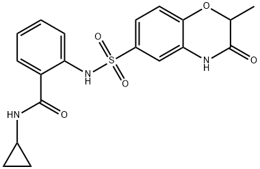 N-cyclopropyl-2-[(2-methyl-3-oxo-4H-1,4-benzoxazin-6-yl)sulfonylamino]benzamide 구조식 이미지