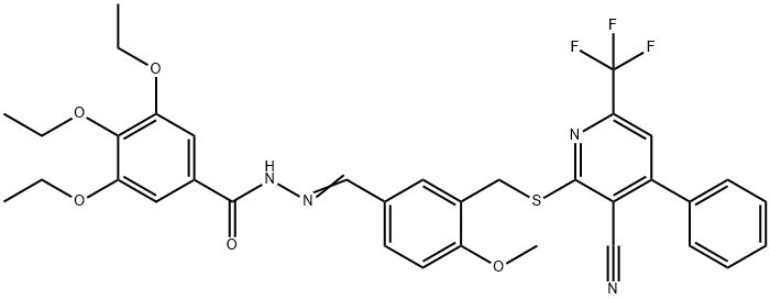 N-[(E)-[3-[[3-cyano-4-phenyl-6-(trifluoromethyl)pyridin-2-yl]sulfanylmethyl]-4-methoxyphenyl]methylideneamino]-3,4,5-triethoxybenzamide 구조식 이미지