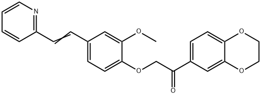 1-(2,3-dihydro-1,4-benzodioxin-6-yl)-2-[2-methoxy-4-[(E)-2-pyridin-2-ylethenyl]phenoxy]ethanone 구조식 이미지