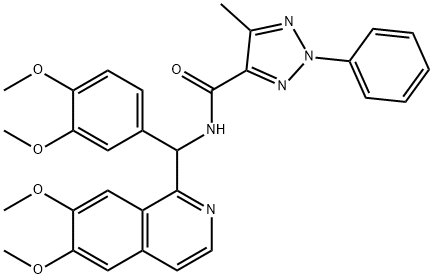 N-[(6,7-dimethoxyisoquinolin-1-yl)-(3,4-dimethoxyphenyl)methyl]-5-methyl-2-phenyltriazole-4-carboxamide 구조식 이미지