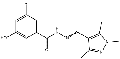 3,5-dihydroxy-N-[(E)-(1,3,5-trimethylpyrazol-4-yl)methylideneamino]benzamide 구조식 이미지