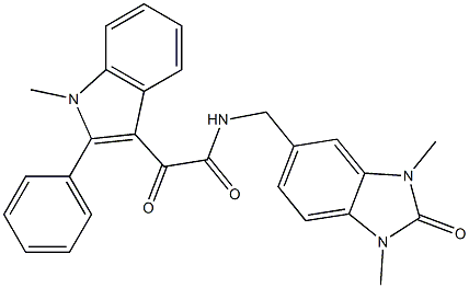 N-[(1,3-dimethyl-2-oxobenzimidazol-5-yl)methyl]-2-(1-methyl-2-phenylindol-3-yl)-2-oxoacetamide 구조식 이미지