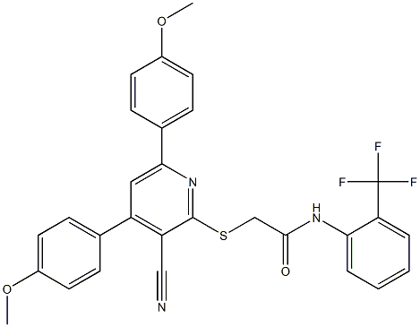 2-[3-cyano-4,6-bis(4-methoxyphenyl)pyridin-2-yl]sulfanyl-N-[2-(trifluoromethyl)phenyl]acetamide Structure