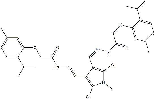 N-[(E)-[2,5-dichloro-1-methyl-4-[(Z)-[[2-(5-methyl-2-propan-2-ylphenoxy)acetyl]hydrazinylidene]methyl]pyrrol-3-yl]methylideneamino]-2-(5-methyl-2-propan-2-ylphenoxy)acetamide 구조식 이미지