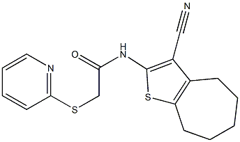 N-(3-cyano-5,6,7,8-tetrahydro-4H-cyclohepta[b]thiophen-2-yl)-2-pyridin-2-ylsulfanylacetamide 구조식 이미지