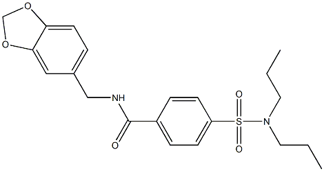 N-(1,3-benzodioxol-5-ylmethyl)-4-(dipropylsulfamoyl)benzamide 구조식 이미지