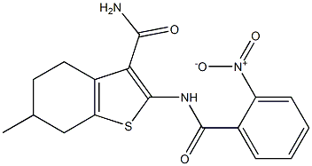 6-methyl-2-[(2-nitrobenzoyl)amino]-4,5,6,7-tetrahydro-1-benzothiophene-3-carboxamide 구조식 이미지