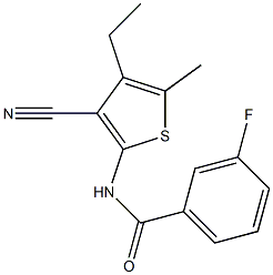 N-(3-cyano-4-ethyl-5-methylthiophen-2-yl)-3-fluorobenzamide 구조식 이미지