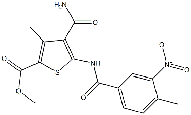 methyl 4-carbamoyl-3-methyl-5-[(4-methyl-3-nitrobenzoyl)amino]thiophene-2-carboxylate 구조식 이미지