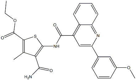ethyl 4-carbamoyl-5-[[2-(3-methoxyphenyl)quinoline-4-carbonyl]amino]-3-methylthiophene-2-carboxylate 구조식 이미지