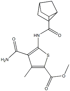 methyl 5-(bicyclo[2.2.1]heptane-3-carbonylamino)-4-carbamoyl-3-methylthiophene-2-carboxylate 구조식 이미지