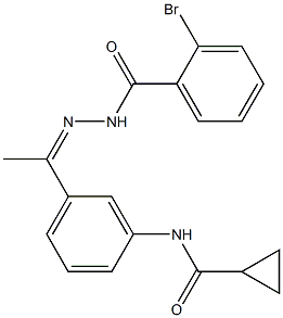 2-bromo-N-[(Z)-1-[3-(cyclopropanecarbonylamino)phenyl]ethylideneamino]benzamide Structure