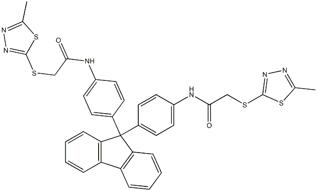 2-[(5-methyl-1,3,4-thiadiazol-2-yl)sulfanyl]-N-[4-[9-[4-[[2-[(5-methyl-1,3,4-thiadiazol-2-yl)sulfanyl]acetyl]amino]phenyl]fluoren-9-yl]phenyl]acetamide 구조식 이미지