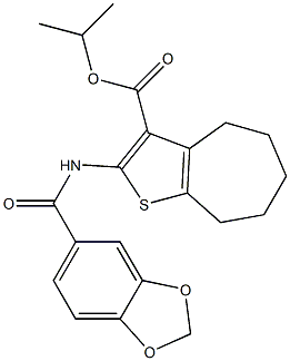 propan-2-yl 2-(1,3-benzodioxole-5-carbonylamino)-5,6,7,8-tetrahydro-4H-cyclohepta[b]thiophene-3-carboxylate Structure