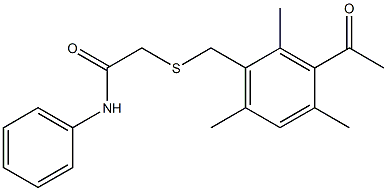 2-[(3-acetyl-2,4,6-trimethylphenyl)methylsulfanyl]-N-phenylacetamide Structure