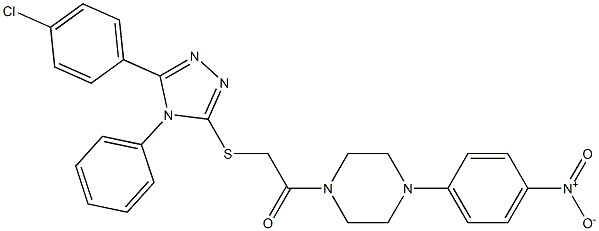 2-[[5-(4-chlorophenyl)-4-phenyl-1,2,4-triazol-3-yl]sulfanyl]-1-[4-(4-nitrophenyl)piperazin-1-yl]ethanone 구조식 이미지