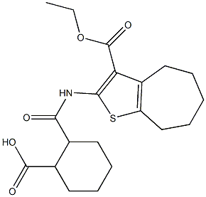 2-[(3-ethoxycarbonyl-5,6,7,8-tetrahydro-4H-cyclohepta[b]thiophen-2-yl)carbamoyl]cyclohexane-1-carboxylic acid 구조식 이미지