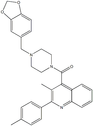 [4-(1,3-benzodioxol-5-ylmethyl)piperazin-1-yl]-[3-methyl-2-(4-methylphenyl)quinolin-4-yl]methanone Structure