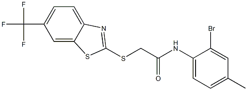 N-(2-bromo-4-methylphenyl)-2-[[6-(trifluoromethyl)-1,3-benzothiazol-2-yl]sulfanyl]acetamide Structure