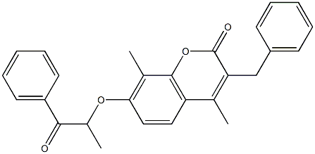 3-benzyl-4,8-dimethyl-7-(1-oxo-1-phenylpropan-2-yl)oxychromen-2-one 구조식 이미지