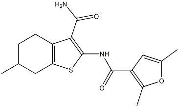 N-(3-carbamoyl-6-methyl-4,5,6,7-tetrahydro-1-benzothiophen-2-yl)-2,5-dimethylfuran-3-carboxamide 구조식 이미지