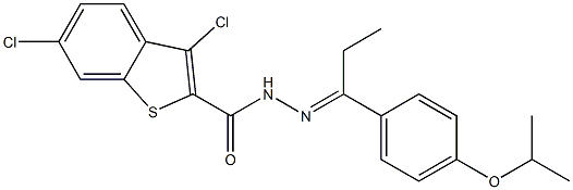 3,6-dichloro-N-[(E)-1-(4-propan-2-yloxyphenyl)propylideneamino]-1-benzothiophene-2-carboxamide Structure