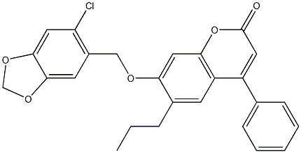 7-[(6-chloro-1,3-benzodioxol-5-yl)methoxy]-4-phenyl-6-propylchromen-2-one 구조식 이미지